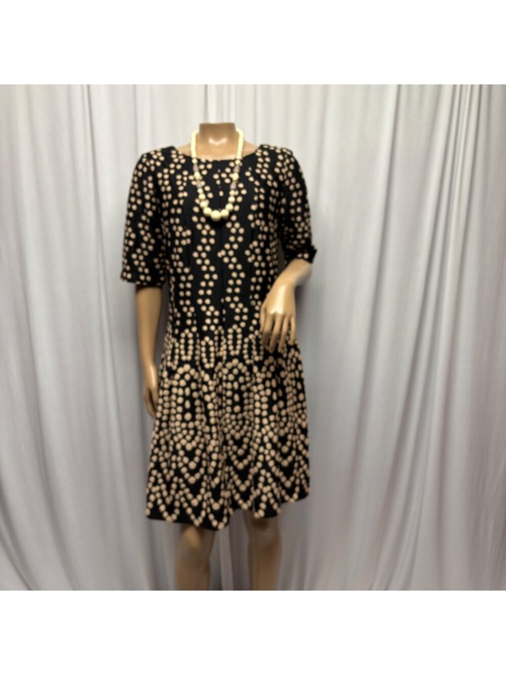 Danny and Nicole Black Beige Polka Dot Dress Womens Size 8 Short Sleeve Office